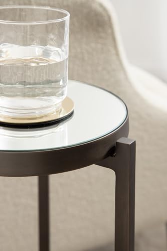 Aguilar Modern Mirrored Round Drink Table; 9 x 9 x 23; Bronze; Metal Accent Table with Mirrored Tabletop for Use as Small Plant Stand