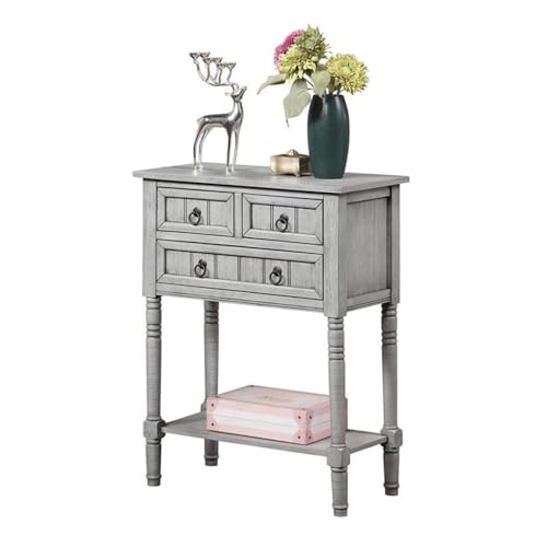 Kendra Entryway Hall Table 23.75" - 3 Storage Drawers, Traditional Console with Shelf for Decor, Office & Hallway Organizer, No Tools Assembly, Solid Wood, Wirebrush Light Gray