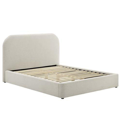 Keynote Modern Queen Bed Frame with Curve Shaped Headboard in Heathered Weave, view 6