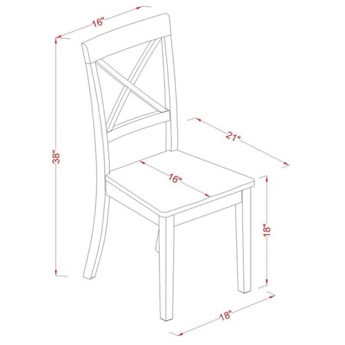 BOC-BLK-W Boston Dining Room Chairs - Cross Back Solid Wood Seat Chairs, Set of 2, Black