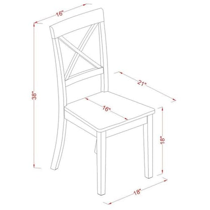 BOC-BLK-W Boston Dining Room Chairs - Cross Back Solid Wood Seat Chairs, Set of 2, Black