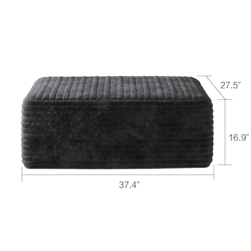 37.4" Plush Corduroy Ottoman, Upholstered Cloud Ottoman for Boneless Couch in a Box, Modular Sectional Couches for Living Room, Compressed Memory Foam, No Assembly Require, Black