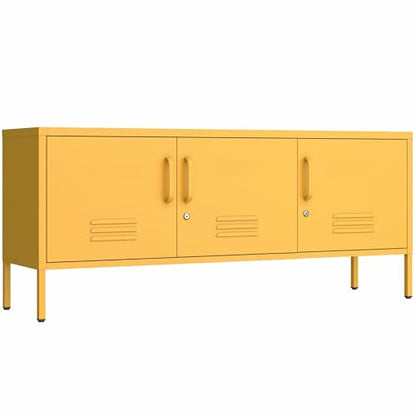 Yellow 3-Door Lockable Metal TV Stand Storage Cabinet with Storage Locker, view 2