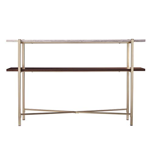Ardmillan Two-Tier Faux Marble Top 47.25" Console Table, Brass/Dark Tobacco/White
