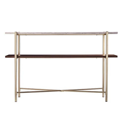 Ardmillan Two-Tier Faux Marble Top 47.25" Console Table, Brass/Dark Tobacco/White
