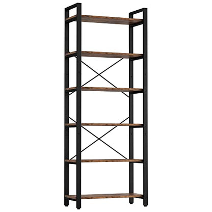 Bookshelf 6-Tier Ladder Shelf 110lbs Display Shelf Vintage Industrial Style Bookcase for Home Office, Living Room