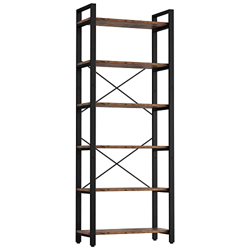 Bookshelf 6-Tier Ladder Shelf 110lbs Display Shelf Vintage Industrial Style Bookcase for Home Office, Living Room