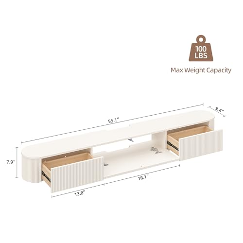 Floating TV Stand with Drawers 55'', Wall Mount TV Stand, view 3