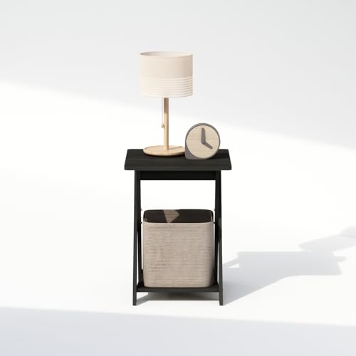 TIDUR Night Stand, Open Shelf Design X-Legs Nightstand, Criss-Crossed Bedside Table, End Table, Side Table, for Bedroom, Closet, Dorm, Espresso