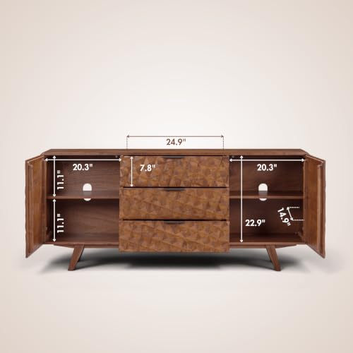 Sapa 71" Solid Wood Sideboard Buffet Cabinet, 3D Carved Geometric Doors, view 6