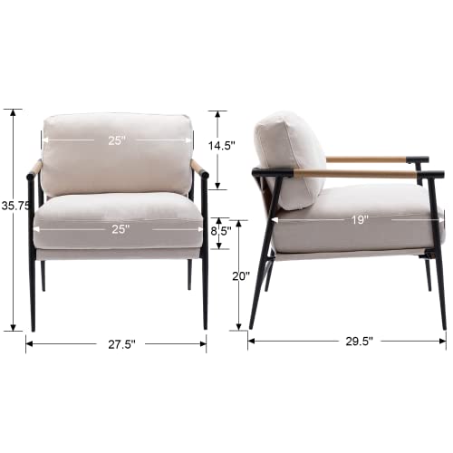 Mid-Century Chenille Lounge Chair with Black Legs, Beige, view 3