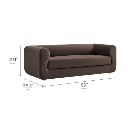 Leif Performance Velvet Upholstered Sofa – 89 Inch Modern Tuxedo Sofa – Comfy 3 Seater Velvet Couch