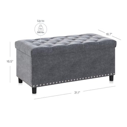 Storage Ottoman, Tufted Ottoman with Close Hinge, Foot Rest for Living Room (Gray, 31 inch)