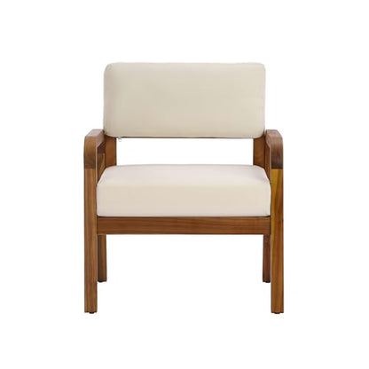 Canico Acacia Wood Lounge Chair Outdoor with Weather-Resistant Cushion, Wooden Patio Accent Chair with Open Frame Design, Outdoor Armchair for Patio Furniture Set, Cream + Teak