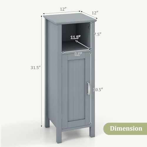 LUARANE Wooden Bathroom Floor Storage Cabinet, Side Storage Organizer Cabinet with 1 Door Open Shelf Adjustable Shelves, Small Free Standing Sideboard for Entryway Living Room Kitchen (Gray)