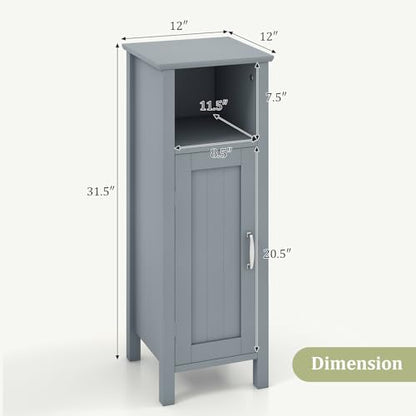 LUARANE Wooden Bathroom Floor Storage Cabinet, Side Storage Organizer Cabinet with 1 Door Open Shelf Adjustable Shelves, Small Free Standing Sideboard for Entryway Living Room Kitchen (Gray)