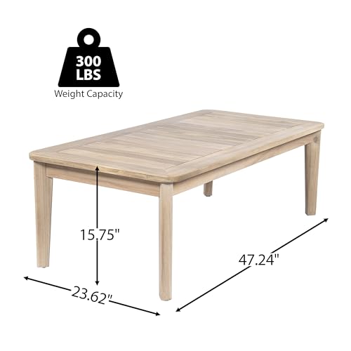 Hartford Patio Acacia Wood Coffee Table, Solid Wood Outdoor Table for Patio Furniture Set, Slat Panel Rectangular Top, Natural Washed