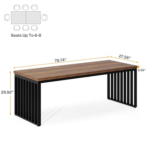Tribesigns 78.74" Extra Long Computer Desk for 2 Person, Double Long Desk with Heavy Duty Metal Frame, Double Workstation Study Table for Home Office (Without Chair) (Brown & Black)