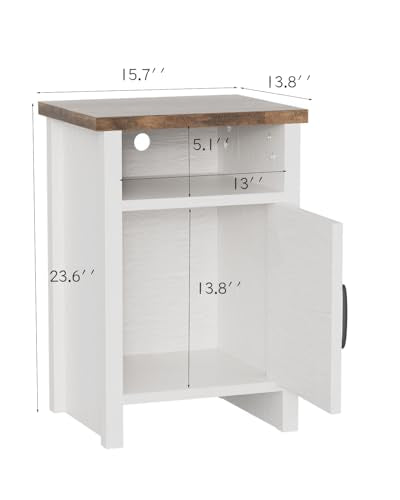 Farmhouse Modern Nightstand with Shelf and Barn Door, Set of 1 for Bedroom, White