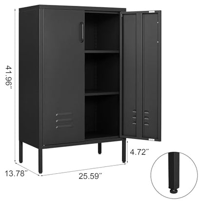 Metal Storage Cabinet,Metal Cabinets with Doors and Adjustable Shelves,2 Door Storage Cabinets with Legs,Morden Accent Cabinets for Home Office,Black