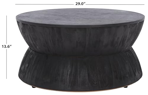 SAFAVIEH Furniture - Lailah Round Coffee Table - Mid-Century Design - Black Sculptural Drum - Fully Assembled - Ideal for Living Room, Family Room, 30" W x 30" D x 14" H (ALV1000A)