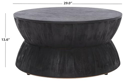 SAFAVIEH Furniture - Lailah Round Coffee Table - Mid-Century Design - Black Sculptural Drum - Fully Assembled - Ideal for Living Room, Family Room, 30" W x 30" D x 14" H (ALV1000A)