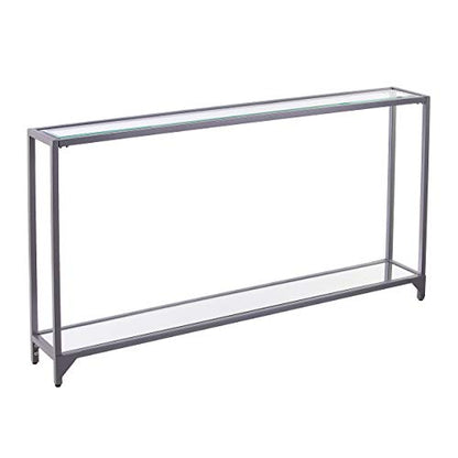 Bergen Narrow Console Table - Silver - Transitional Design, Metal and Glass - Ideal for Entryway, Living Room (CM3656)