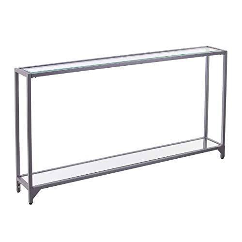 Bergen Narrow Console Table - Silver - Transitional Design, Metal and Glass - Ideal for Entryway, Living Room (CM3656)