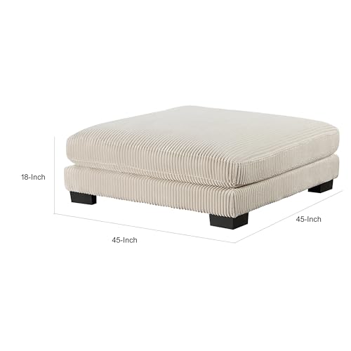45 Inch Ottoman, Attached Seat Cushion in Beige Corduroy Fabric, Wood
