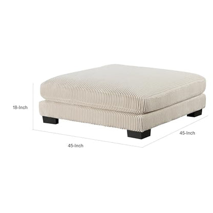 45 Inch Ottoman, Attached Seat Cushion in Beige Corduroy Fabric, Wood