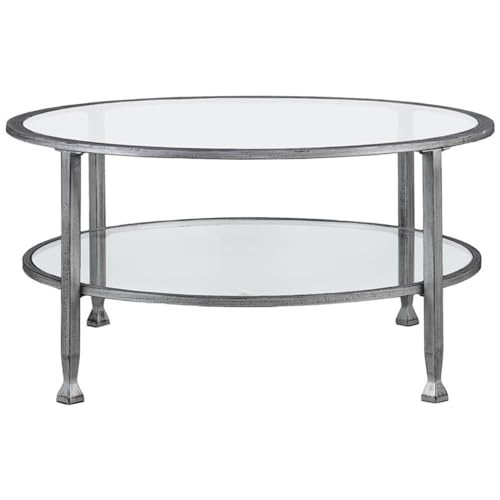 SEI Furniture Jaymes Round Glass Top Coffee Table in Silver