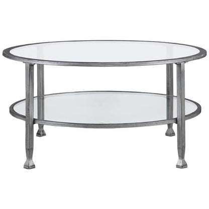 SEI Furniture Jaymes Round Glass Top Coffee Table in Silver