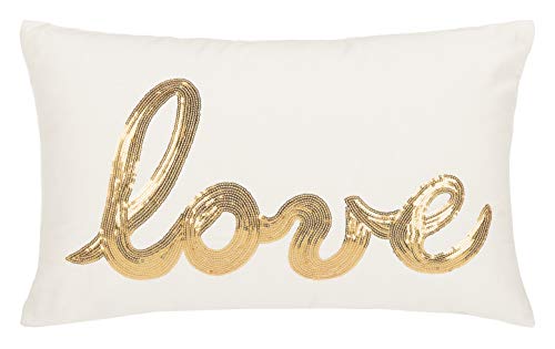 SAFAVIEH First Comes Love Throw Pillow, Gold/Cream