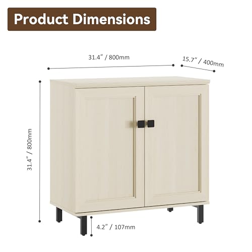Multifunctional Buffet Sideboard Cabinet Farmhouse Modern Storage Cabinet with Adjustable Shelves for Kitchen, Coffee Bar, Living Room, Beige