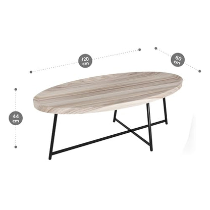 Modern Coffee Table, Oval Wood Coffee Tables Center Table with Metal Leg for Living Room, 47 Inch Living Room Table Accent Furniture (Oval Coffee Table, Nature)