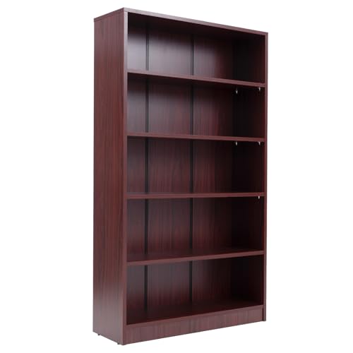 60" Tall Bookcase, 5-Tier Wood Bookshelf with Adjustable Shelves, Free-Standing Display Storage Rack for Home Office Living Room, Mahogany