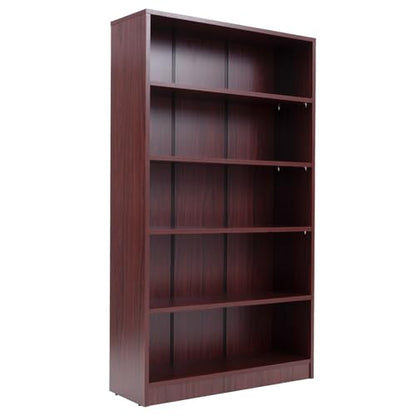 60" Tall Bookcase, 5-Tier Wood Bookshelf with Adjustable Shelves, Free-Standing Display Storage Rack for Home Office Living Room, Mahogany