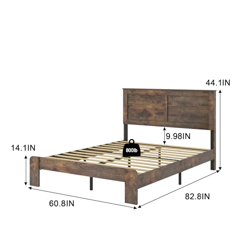 NNOOTK Wood Queen Size Bed Frame with Headboard and Footboard, Dark Brown, view 7