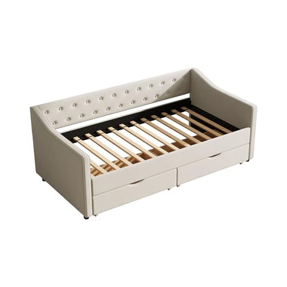 81" Upholstered Tufted Sofa Bed - Deep Seat Pull-Out with Breathable Fabric, Two Drawers for Living Room, Beige