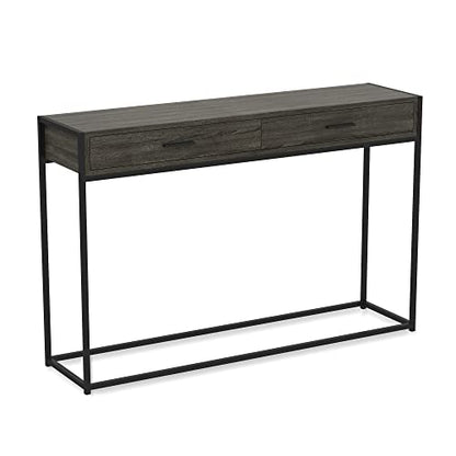 & Co. - Dark Grey Console Table with Black Metal Leg, Hallway Table with Drawers, Use As Doorway Table, Hallway Desk, or Accent Furniture for Decorating Foyer, 48 x 12 x 32 Inches