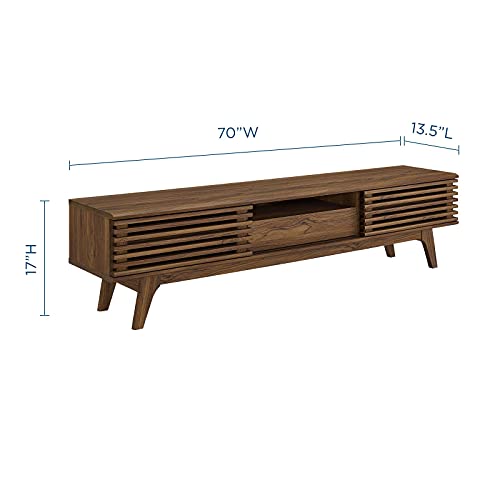 Render 70" Mid-Century Modern Low Profile Entertainment TV Stand, 70 Inch, Walnut Walnut