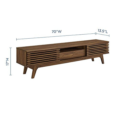 Render 70" Mid-Century Modern Low Profile Entertainment TV Stand, 70 Inch, Walnut Walnut