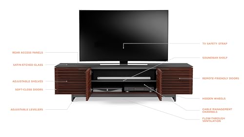 Corridor 8173-79.25'' TV Stand for TVs up to 85" with Soundbar Shelf, Adjustable Shelves, Cable Management, Ventilation, Tempered Glass Top, Chocolate Stained Walnut