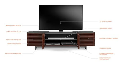 Corridor 8173-79.25'' TV Stand for TVs up to 85" with Soundbar Shelf, Adjustable Shelves, Cable Management, Ventilation, Tempered Glass Top, Chocolate Stained Walnut