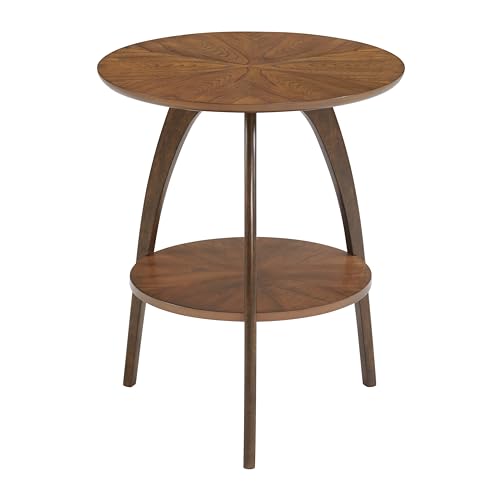 Retro Modern Solid Grain Side Table in Nutmeg and Espresso for Living Room, view 8