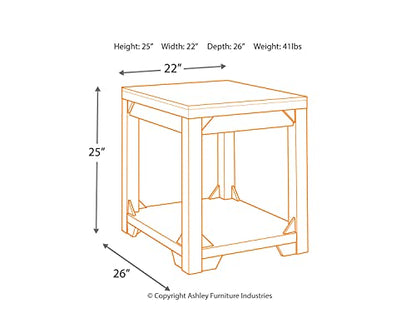 Signature Design by Ashley Fregine Farmhouse Rectangular End Table with Lower Open Shelf, Triangle Bracket Accents, Wood, 25.25" High, Weathered White
