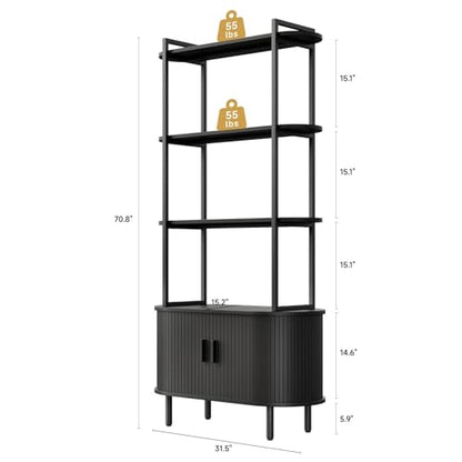 4 Tier Bookshelf with Cabinet, 71" Tall Display Bookcase Black, view 4