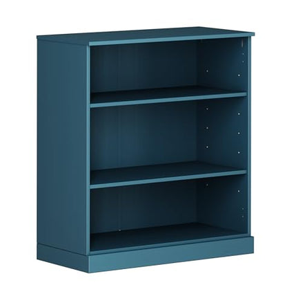Solid Wood Bookcase - 3 Tier Floor Standing Bookshelf - 36" Short Storage Shelf, 32” W - Teal Blue, Display Furniture for Room, Renewable 100% Eco-Friendly Wood, Made in Brazil