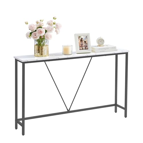 VASAGLE Console Sofa Table, Narrow Entryway Table, for Living Room, Bedroom, Easy Assembly, Marble White and Ink Black ULNT020W01