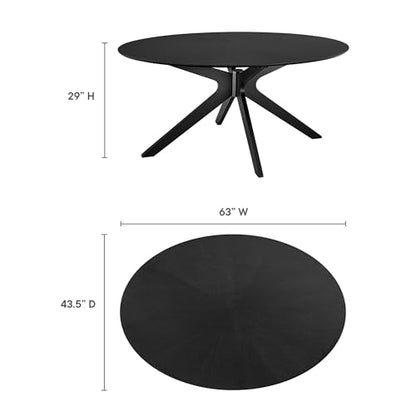 Crossroads 63Inch Oval Dining Table Solid Wood Black Finish Modern Kitchen Room Entertaining Home Furniture Quality Stylish Elegant Durable Refined Versatile